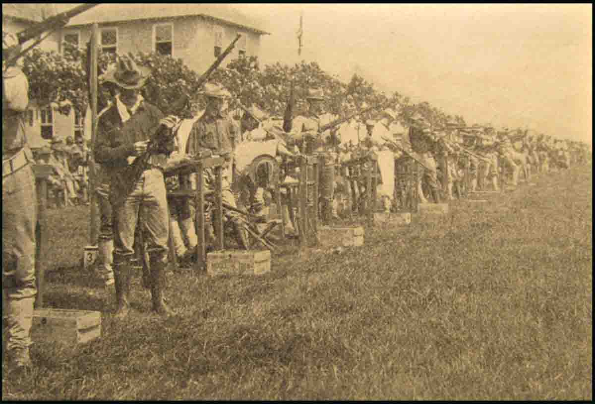 Waiting at the firing line at the 1905 Sea Girt matches.